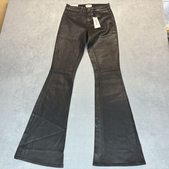 NEW L’AGENCE Coated Flare Jeans Black Size 26 High Rise Bell Bottom Made in USA - Picture 1 of 10